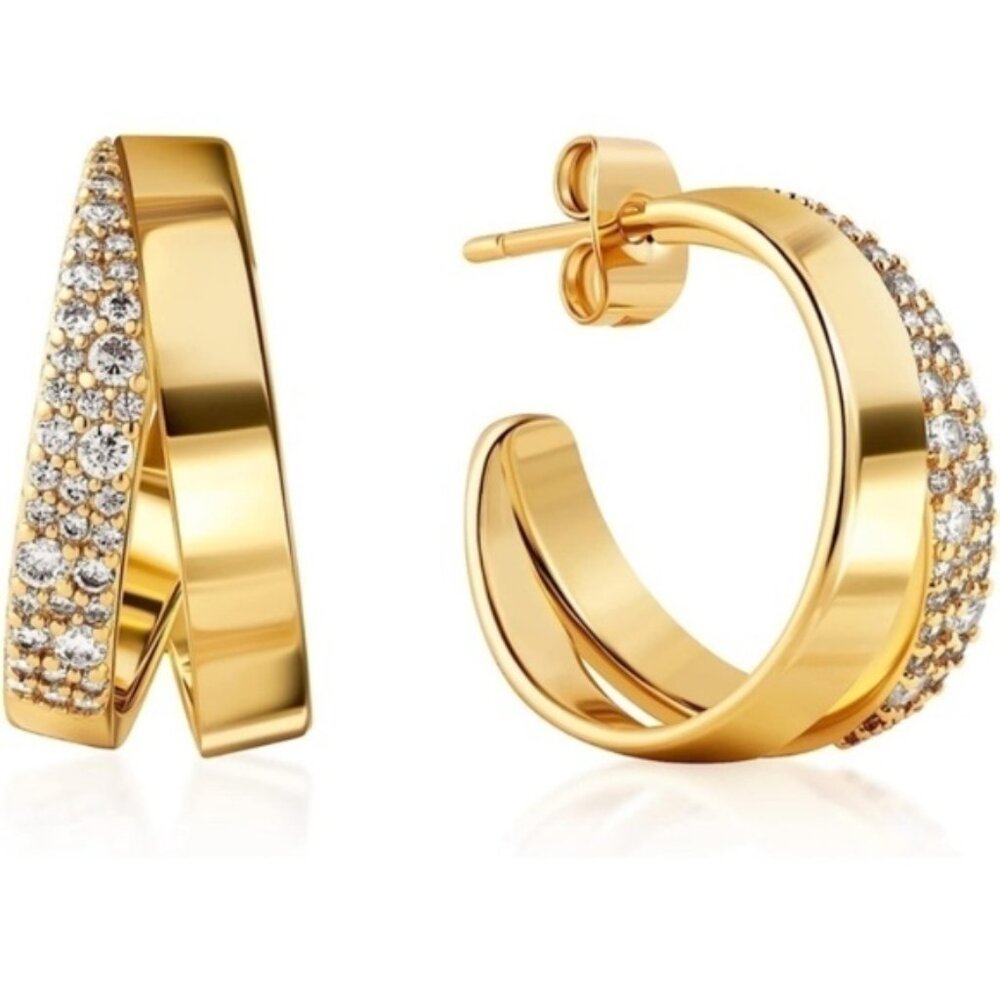 GOLD 18k Gold Plated Double Cuff Cubic Zirconia Earrings - Picture 4 of 4